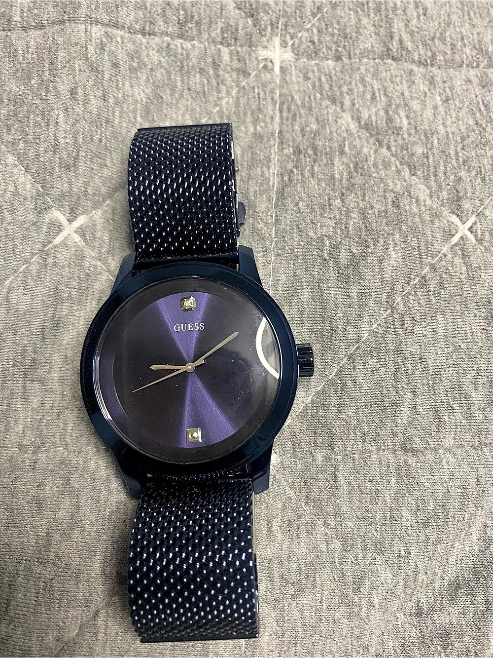GUESS Iconic white Diamond-Accented Stainless Steel Watch dark blue